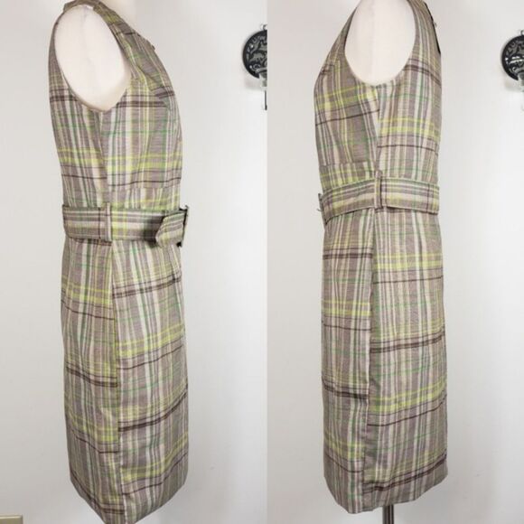 Amelia New york plaid sheath career belted Sleeveless knee length dress Size 8 - Picture 9 of 10